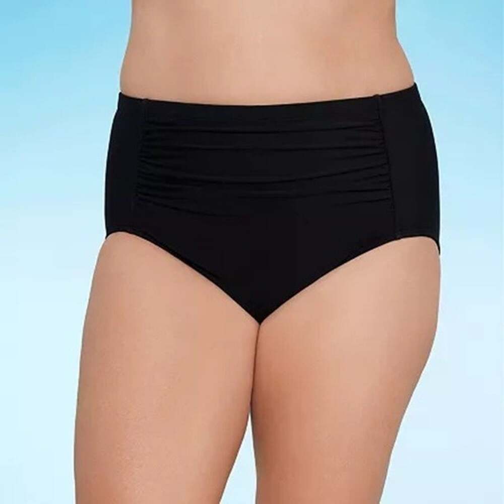Liz Claiborne 22W Brief Bikini Swimsuit Bottom Tummy Panel Full Coverage Black